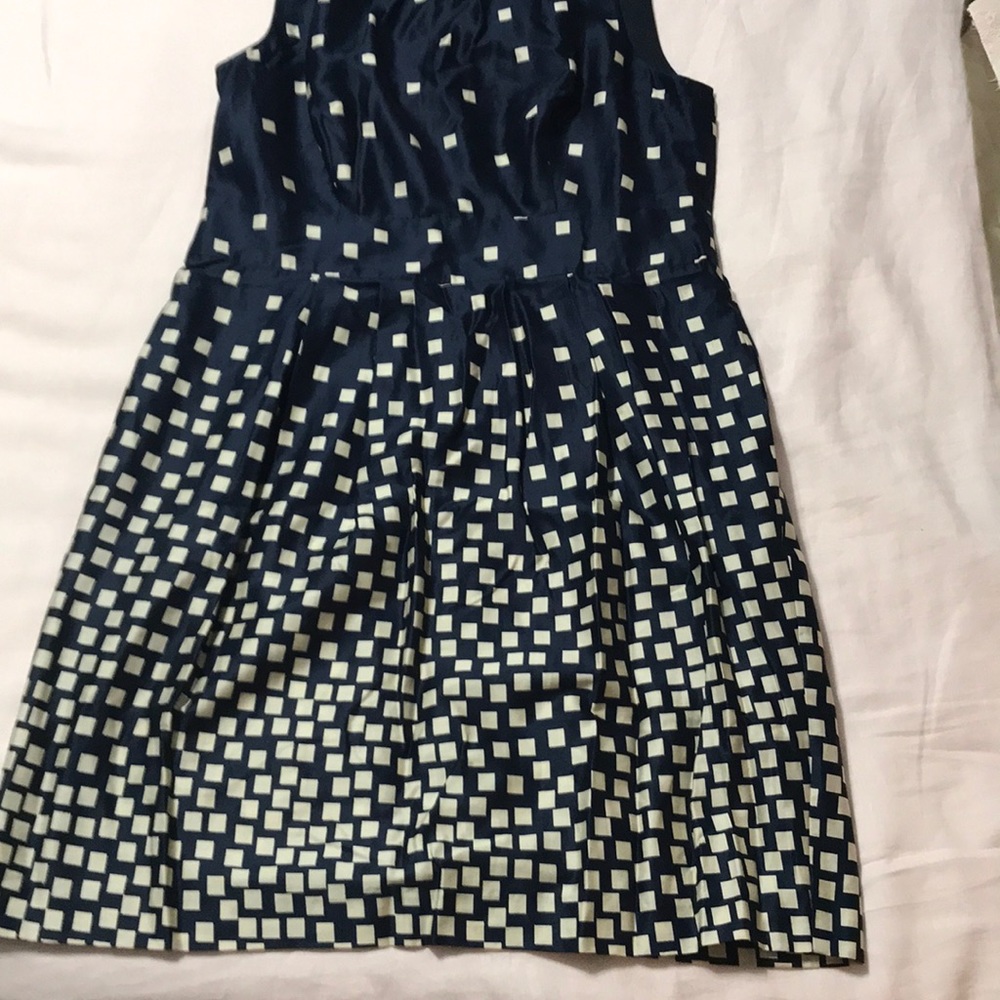 Navy Blue Dress with Tan geometric print